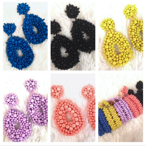 ✨NEW PUFFY BEADED EARRINGS IN BLUE -DROP STUD - Picture 3 of 4